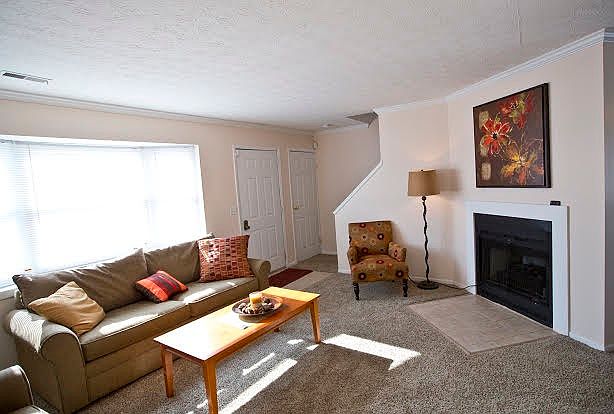 Spacious living room with fireplace