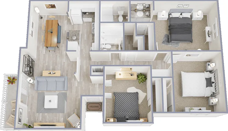 3 Bed 2 Bath Floorplan Diagram