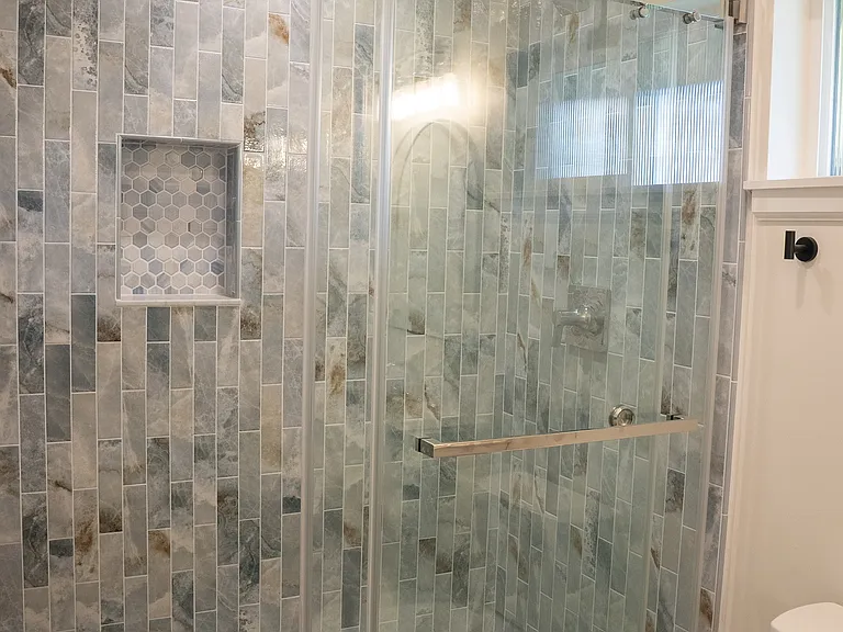 Tiled Shower with Glass Doors
