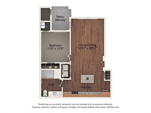Floor plan One Bedroom - 1B