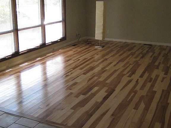 Living room with hickory floors
