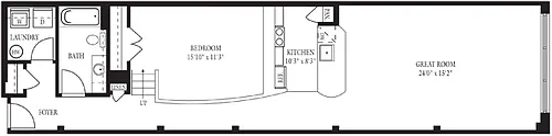 Floor plan CA-LL One Bedroom, One Bathroom