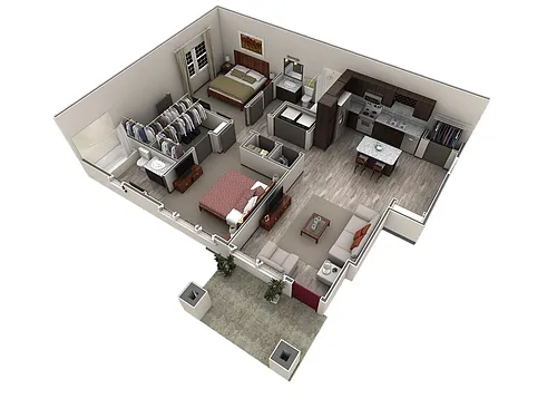Floor plan 2 BR Designer Courtyard Garage