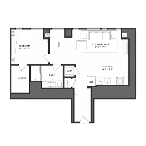 Floor plan 1 Bed/1 Bath-1F-2