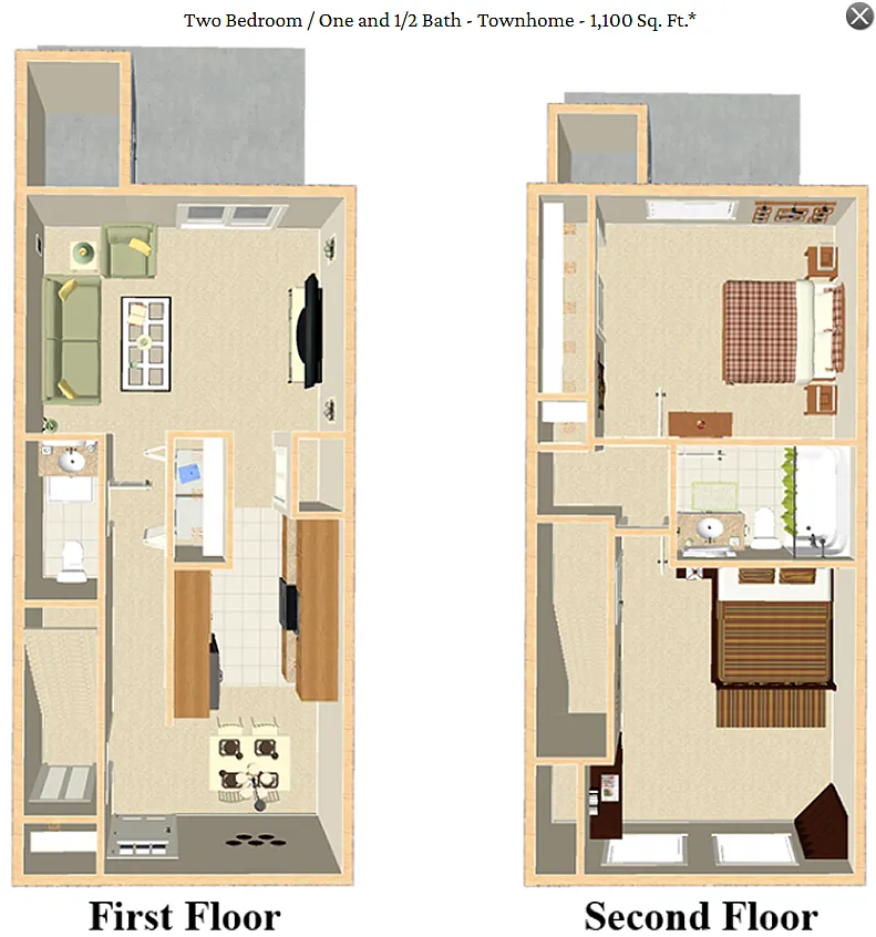Floor plan 2 BEDROOM TOWNHOME