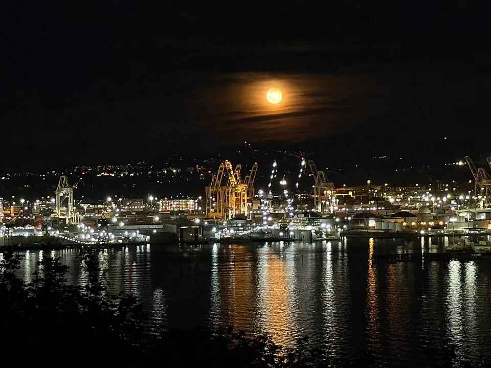 Full moon over the port.