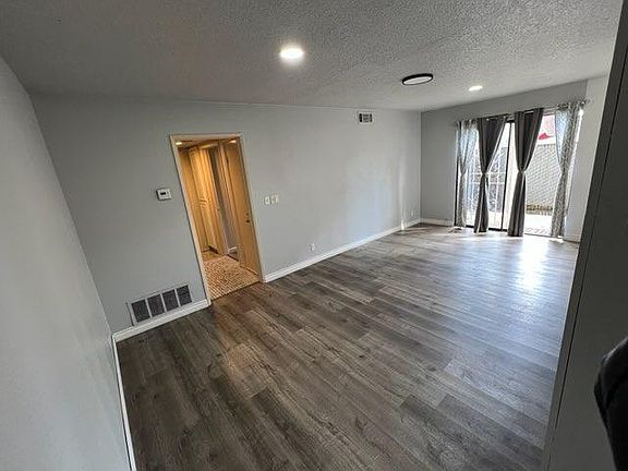 Living room with backyard view