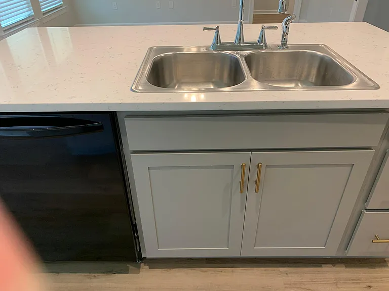Dishwasher and sink. Disposal switch is inside cabinet