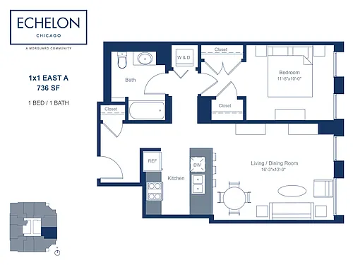 Floor plan 1x1 East A
