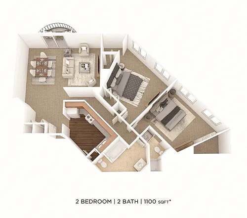Floor plan Two Bedroom 2 Bath- 1,100 sqft
