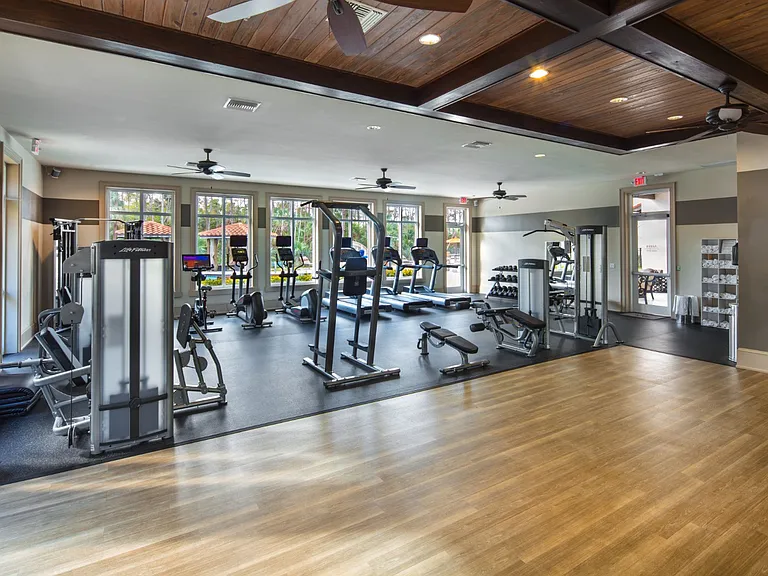 Stay active with a fully equipped fitness center right at home.