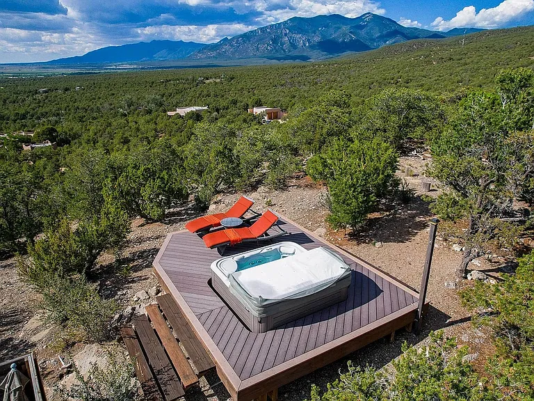 Aerial of hot tub deck looking north