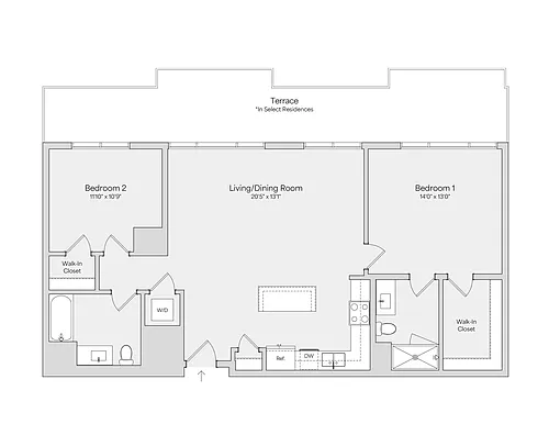 Floor plan 2BR 2BA (1150 SF)