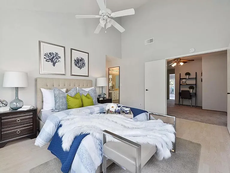 Master Bedroom with vaulted ceiling. Wired for cable TV.