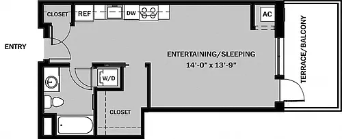 Floor plan Studio 1 Bath A2