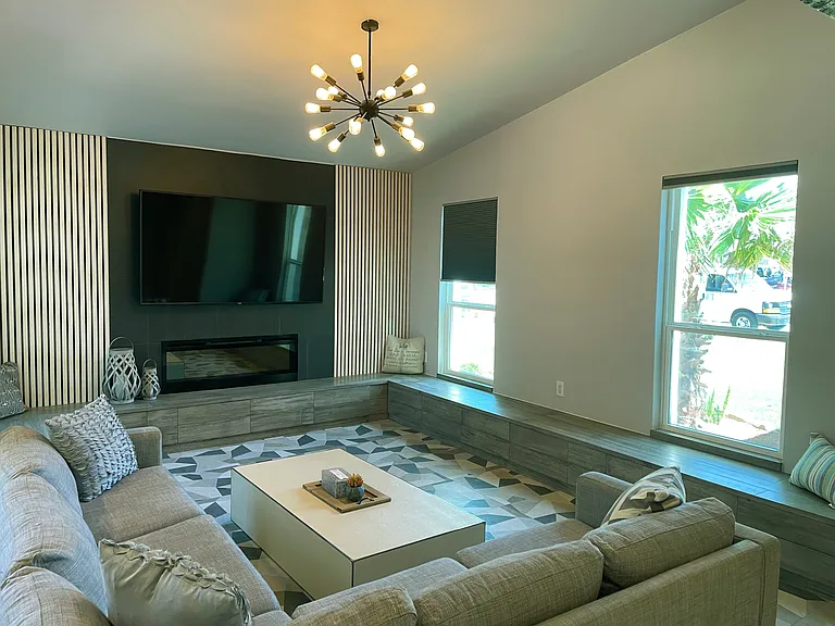 Living Room with plenty of seating and storage drawers
