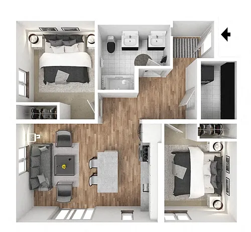 Floor plan 2 Bedroom 1 Bath C.2