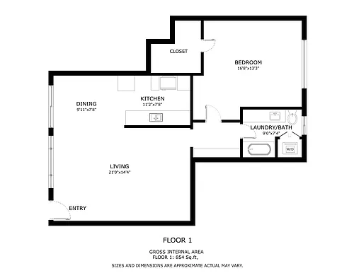Floor plan 2 Bed 1 Bath