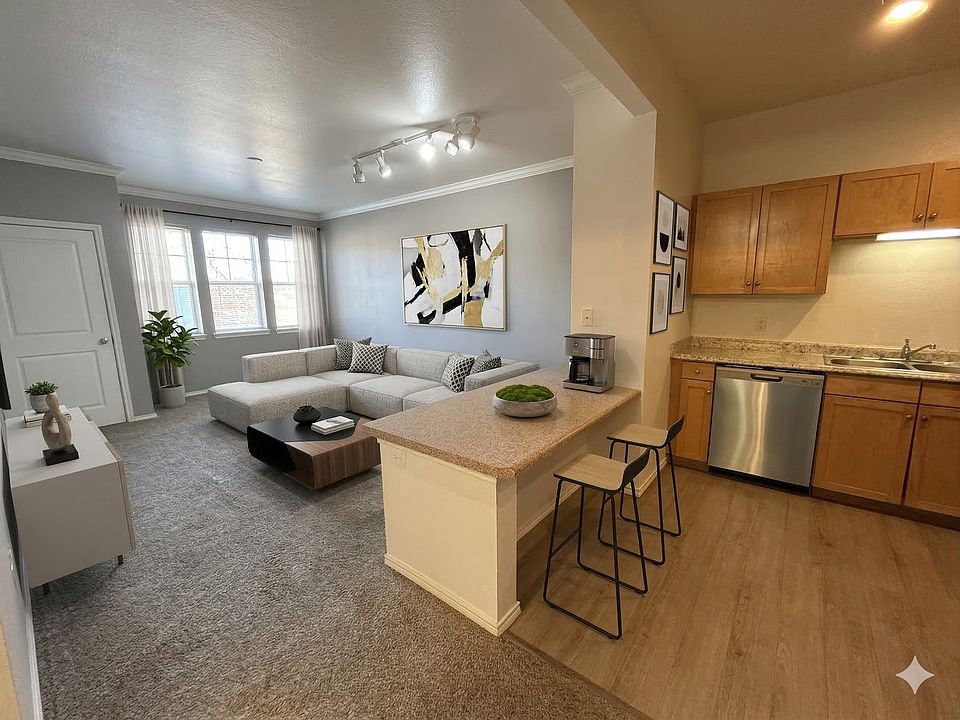 Virtually Staged Family room with kitchen