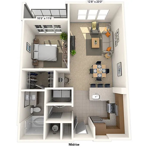 Floor plan Traditional 1x1 548-857 SF