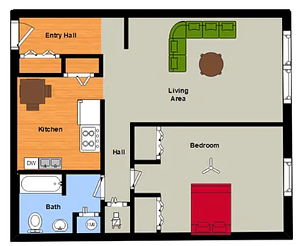 Floor plan 1 Bed, 1 Bath Flat
