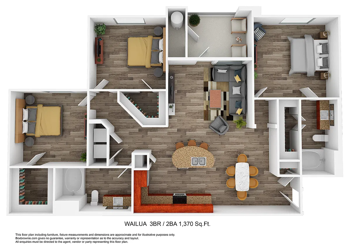 Floor plan Waillua - Three Bedroom/Two Bath 1,370 Sq Ft