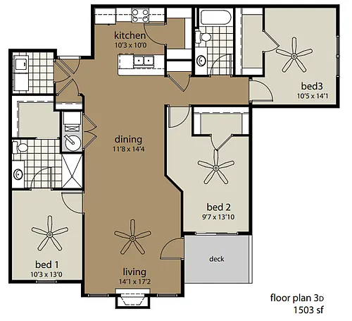 Floor plan 3D 1503 sf