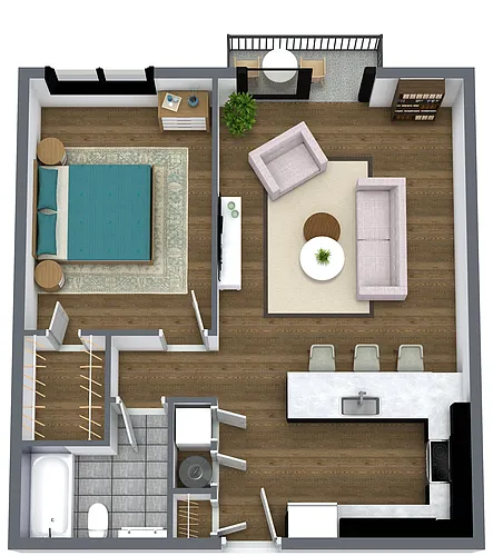 Floor plan Venice - 1 Bedroom with Balcony