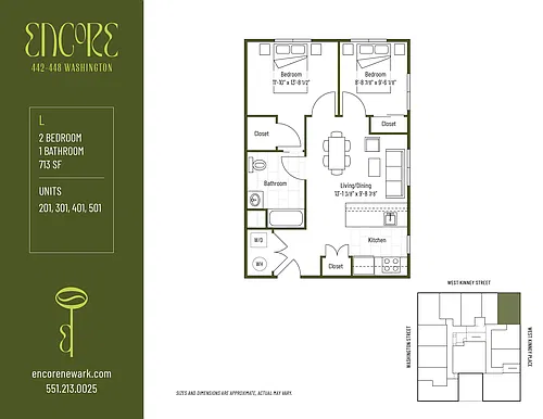 Floor plan E-Two Bedroom One Bath