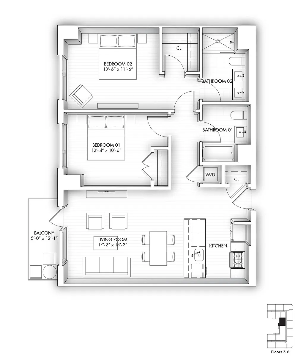 Floor plan 314 - 614 with Balcony
