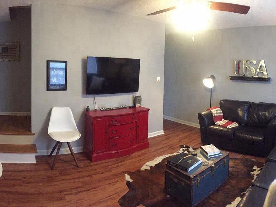 Wide angle view of den from entrance.   