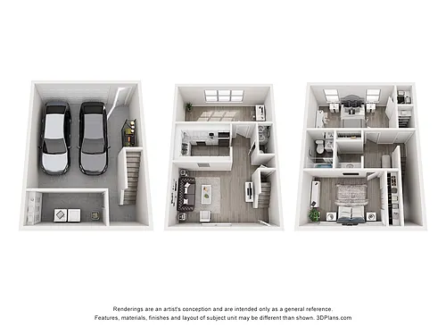 Floor plan 2 Bed 1 and a half Bath With Garage
