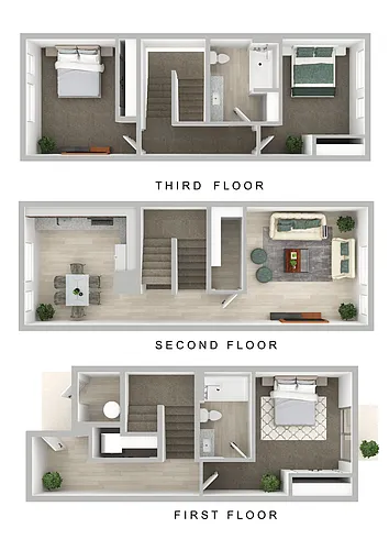 Floor plan 3x2 Townhome MFTE