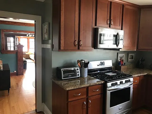 Kitchen - Gas range stove and built in microwave