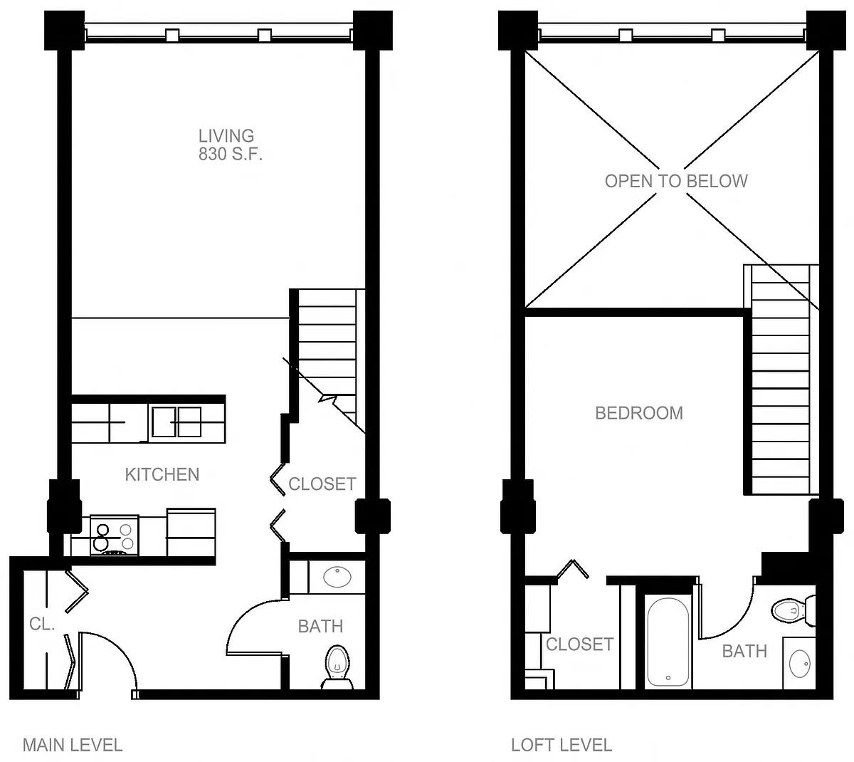 Floor plan 1 Bed/1.5 Bath Loft-P AL1-2