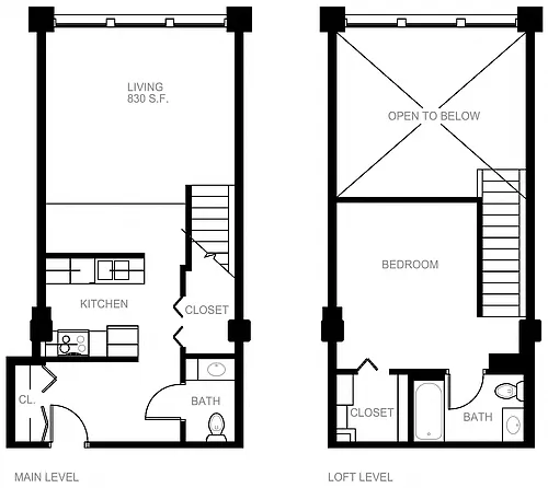 Floor plan 1 Bed/1.5 Bath Loft-P AL1-2