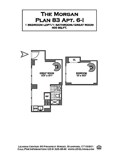 Floor plan 1 Bedroom with Spiral Stairs