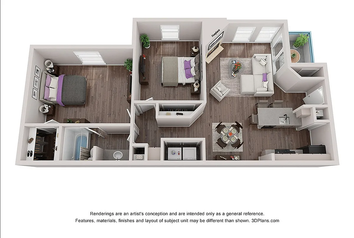 Floor plan 2 Bedroom 1 Bath (Renovated)