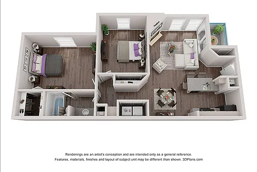 Floor plan 2 Bedroom 1 Bath (Renovated)