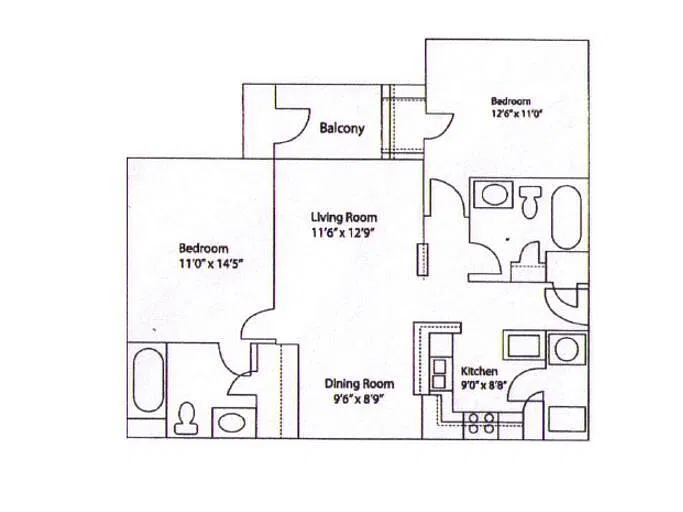 Floor plan 2 Bedroom, 2 Bath