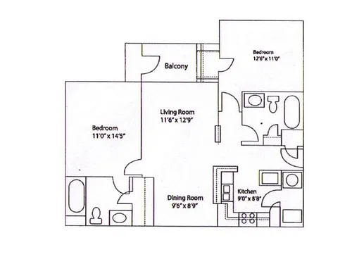 Floor plan 2 Bedroom, 2 Bath