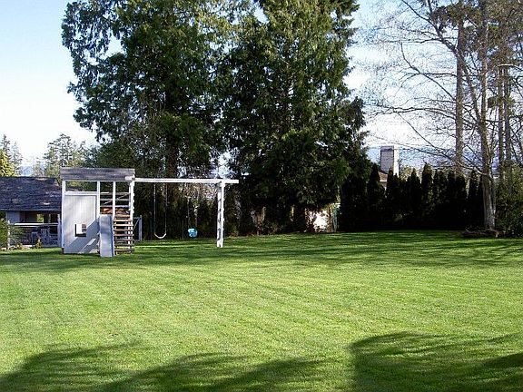 Play structure in large backyard