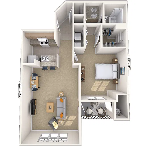 Floor plan Traditional 1x1 634-792 SF