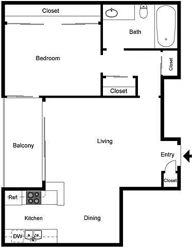 Floor plan 1 Bedroom 1 Bath Large