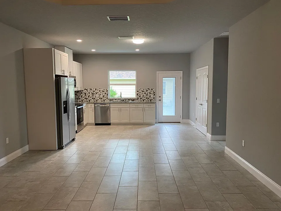 Great room, dining room and kitchen