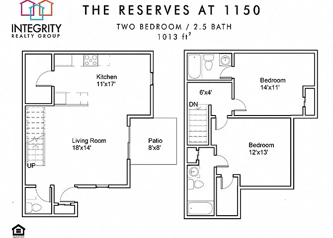 Floor plan 2 Bed 2.5 Bath Town Home
