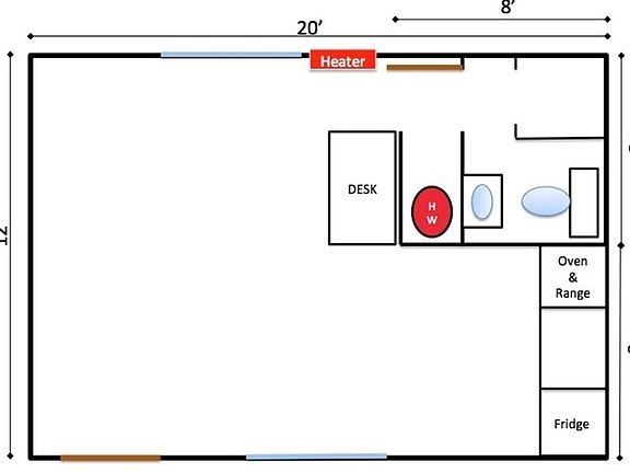 1 Bedroom Floor Plan for Efficiency Apts
