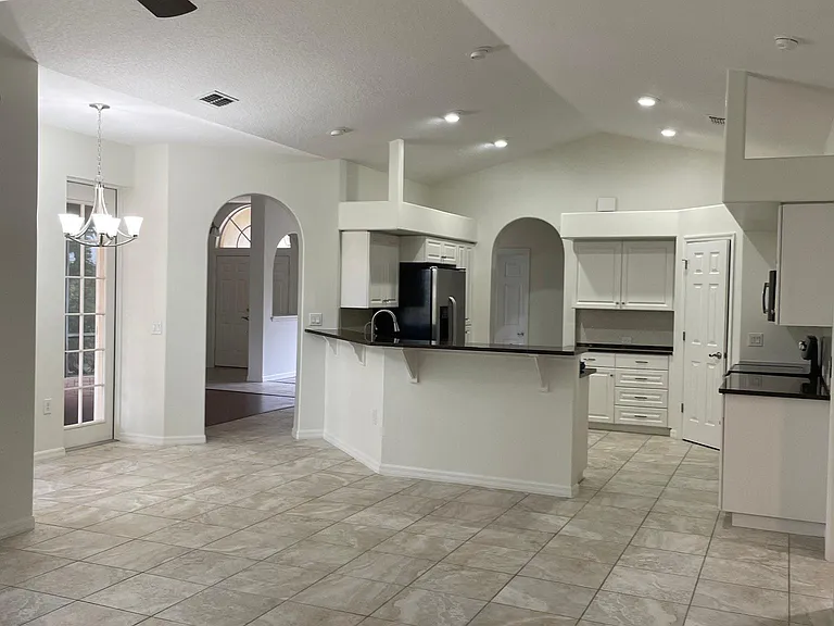 Family room and kitchen
Split plan
