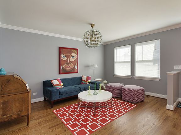 Crown molding, 5" baseboards and beautiful oak hardwood flooring.