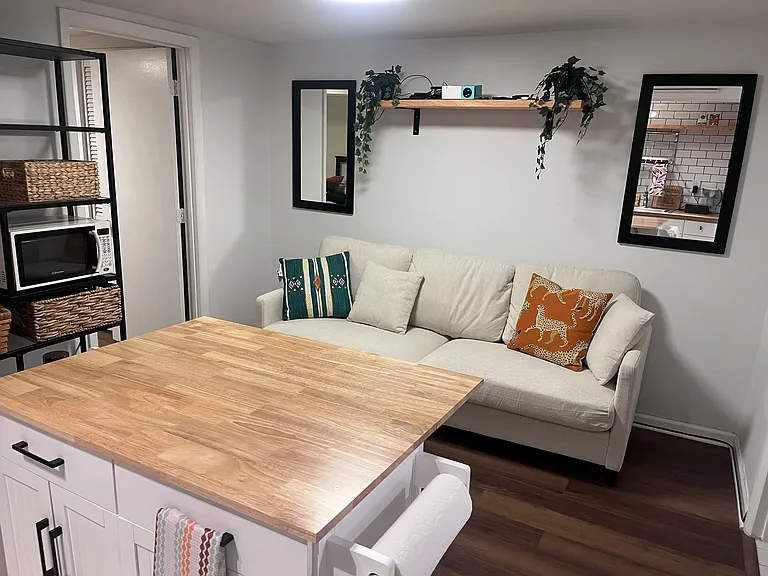 Kitchen Island doubles as table, have comfortable island chairs that go with it